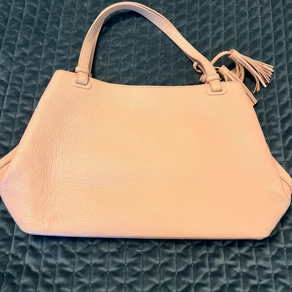 Tory Burch Pale Pink Pebbled Leather Shoulder Tote with Tassel